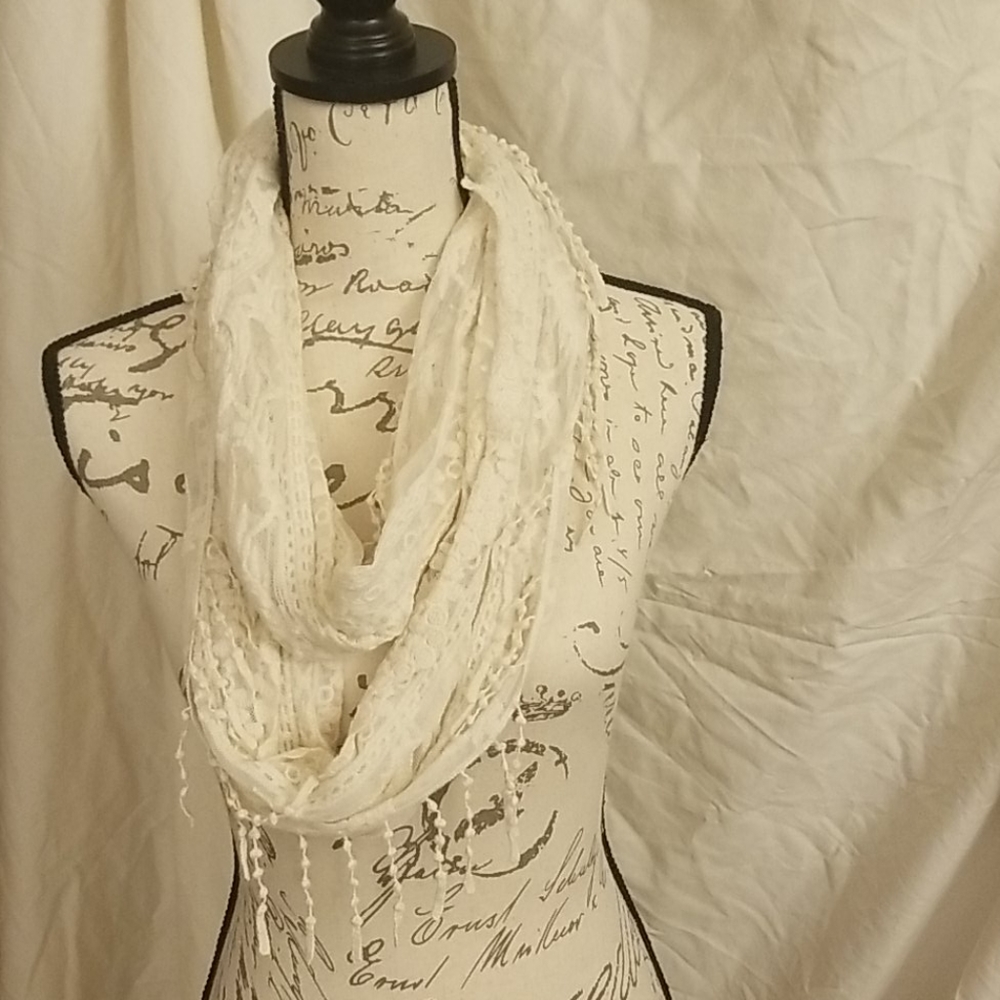 Lace/crocheted ivory infinity scarf